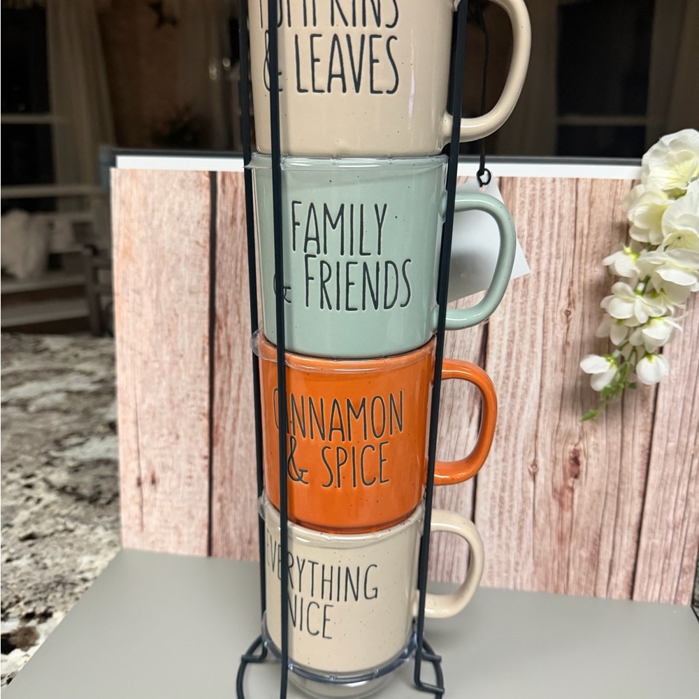 Stackable Fall  Mugs Set with Stand